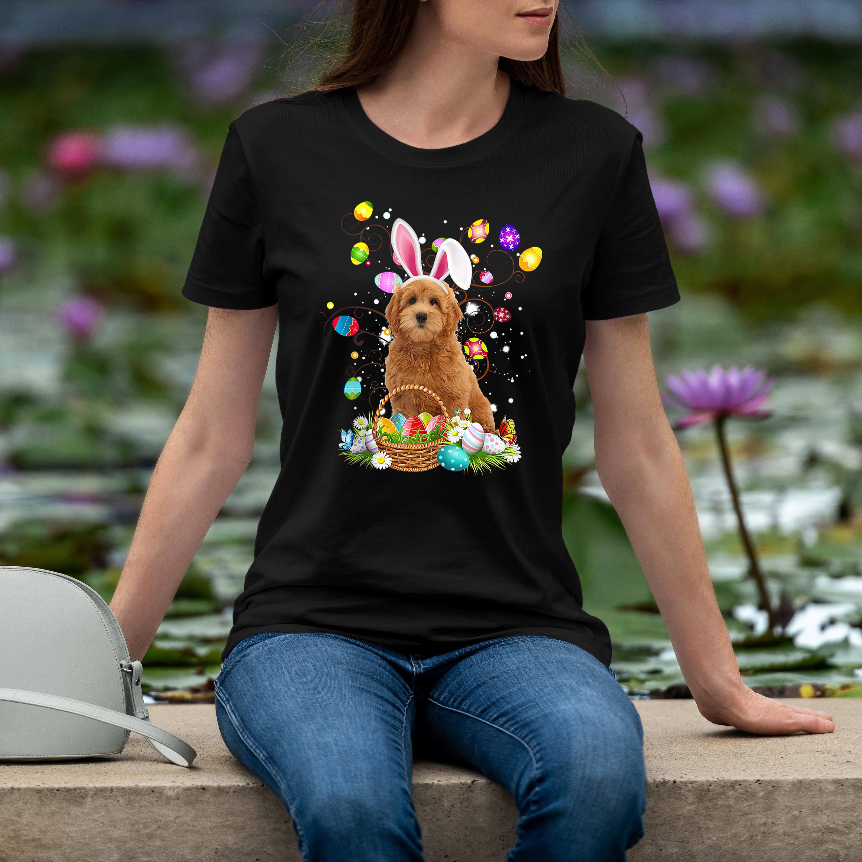 Goldendoodle Dog Easter Egg Hunting Basket Easter Day Shirt 